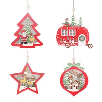 creative hollow wooden car tree star ball pendant with led light christmas pendant drop ornament home decor decorations