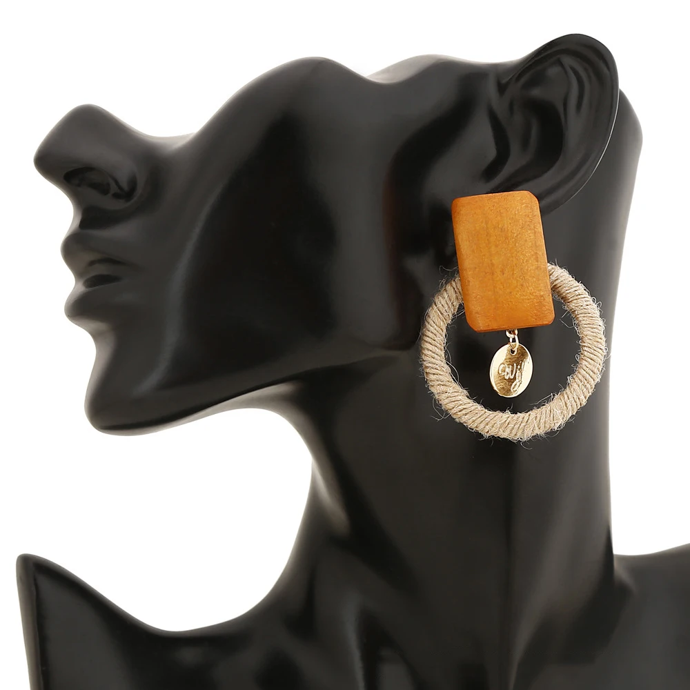 Женские Геометрические круглые Винтажные серьги подвески ручной работы из