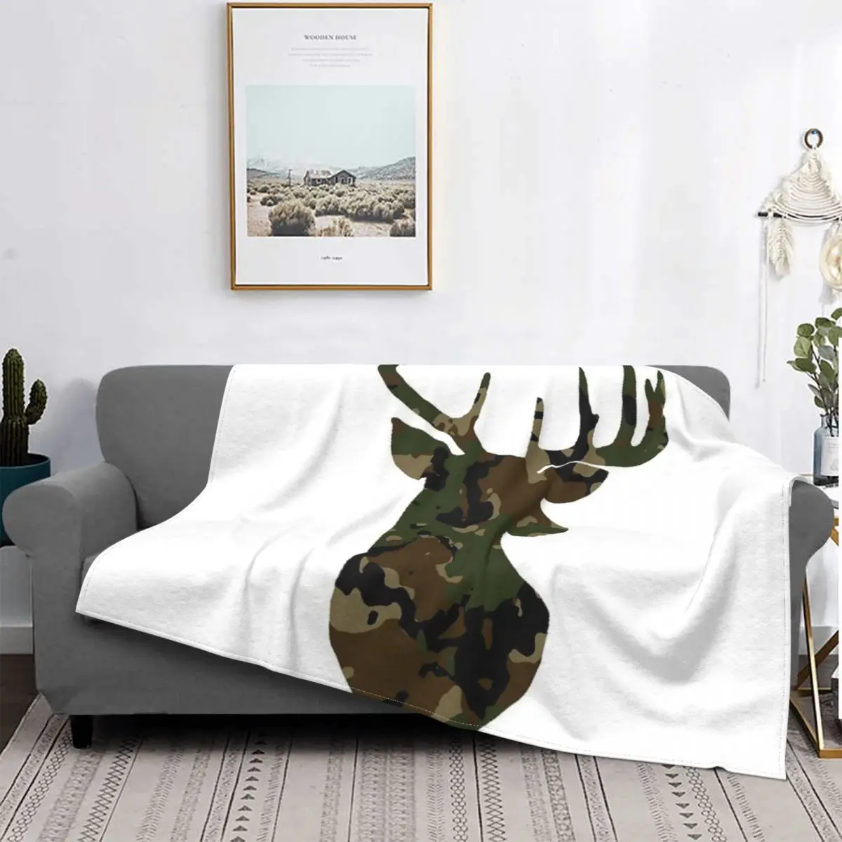 

DeerDeer-Manta con silueta de ciervo, cubrecama a cuadros, manta de lana a cuadros de Anime, textil de lujo para el hogar