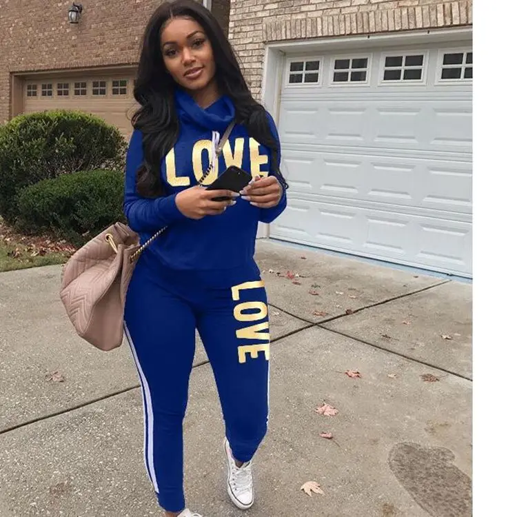 

Women's Fashionable Letters Pile Collar Personalized Suit Fashion Hoodied And Pants Two-piece Set Leisure Suits