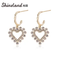shineland korean charm bijoux heart crystal geometric drop dangle earrings for women girl party trendy jewelry new fashion 2021