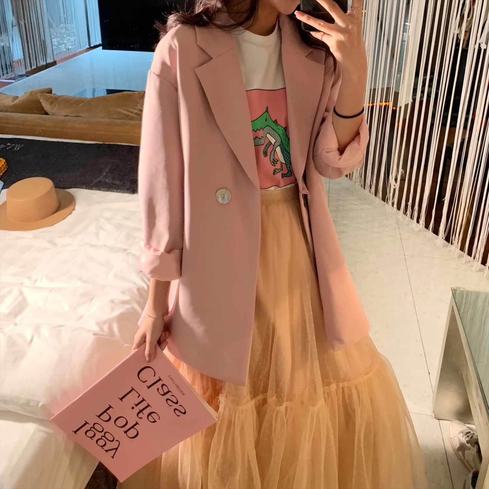 

2020 Autumn New Korean Shell Buckle Blazer Office Ladies Cotton Tops Blazer Jacket Woman Stylish Slim Business Woman Clothes