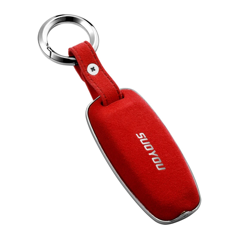 D-red Чехол из замшевого меха и цинкового сплава для автомобильных ключей, чехол для Audi A6 C8 A7 A8, умный чехол, аксессуары, держатель брелка, прочный брелок - Название цвета: D-red