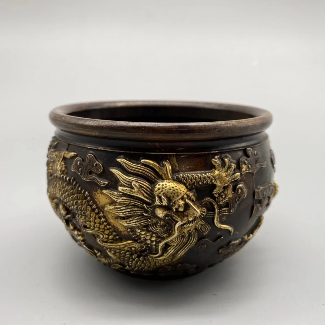 

Коллекционные китайские латунная статуэтка, чаша с орнаментом для домашнего декора, металлические поделки НДС