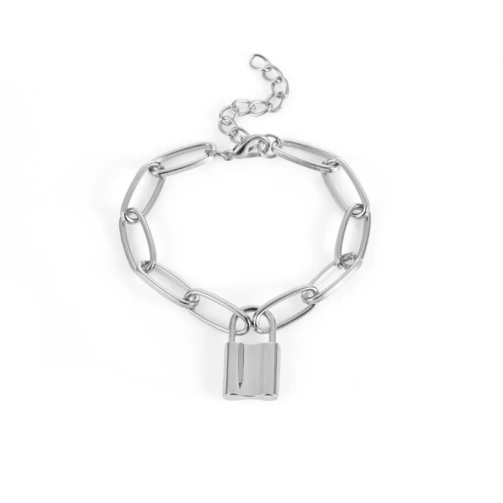 Lacteo Панк золото Цвет замок кулон браслет массивные женские модные регулируемые