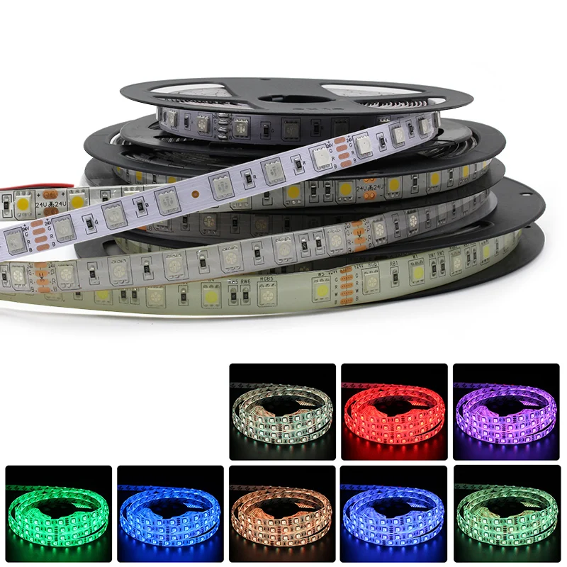 

SMD 5050 RGB Tape LED Strip Light 24V 5M Waterproof white led strip warm white neon lamp LED Light 60LED/M Flexible TV Backlight