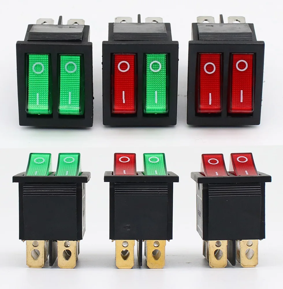 

1PCS Double Light Push Button Rocker Switch 31*25mm 6Pin 2/3 Position Boat Power Switch ON-OFF/ON-OFF-ON 16A/250V 20A/125V KCD4