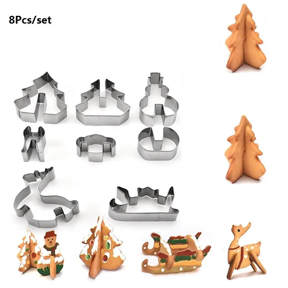 8Pcs 4/8/10/24 шт. Нержавеющая сталь мини резчик печенья пижамный комплект на Рождество, печенье пресс-форм для выпечки для резки ножа для резки ломтиками выпечки инструменты - Цвет: 8Pcs