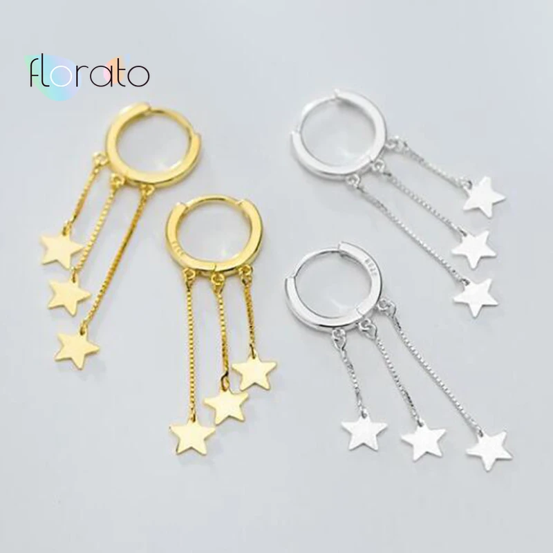 Серьги кольца с пятиконечной звездой и кисточкой в японском/Корейском