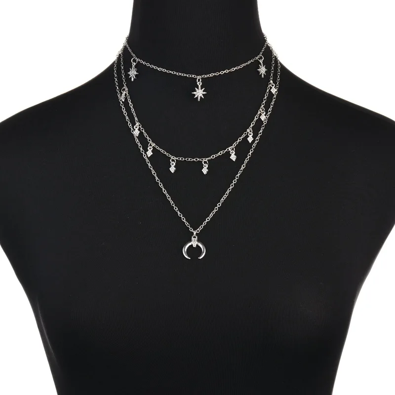 Винтажное ожерелье с кулоном в форме звезды месяца стразы Классическая