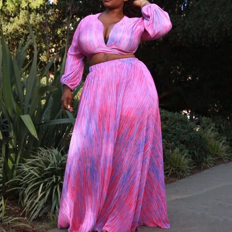 Женский комплект в полоску с принтом на шнуровке длинным рукавом укороченный топ