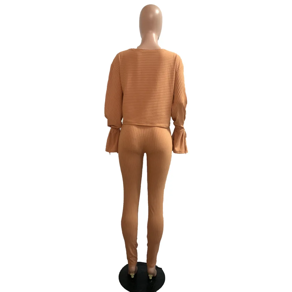 

Ribbed Hight Ribbed Fitness Tracksuit Women Long Sleeve Slim Fit Crop Top+high Waist Stretchy Legging Lounge Wear 2 Piece Outfit