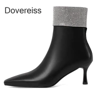dovereiss fashion clear heels winter pointed toe high heels 6 5cm genuine leather ladies boots short boots mature zipper 33 40