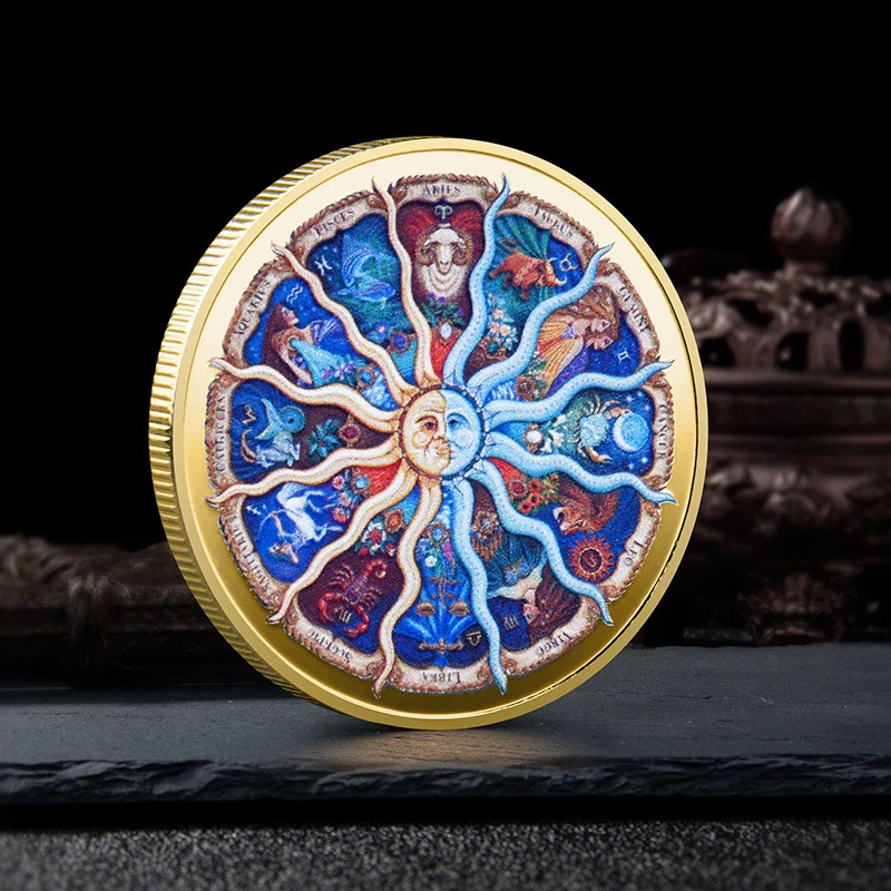 

Sun and Moon Divination Commemorative Coins 45mm NEW Twelve Constellations Lucky Coin Metal Crafts Collection