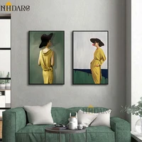 vogue fashion canvas print poster painting european modern style yellow dress woman wall pictures art home decor for living room