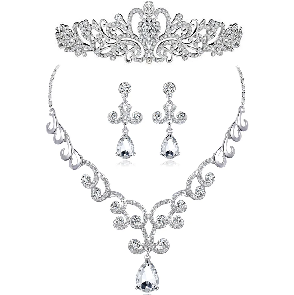 FARLENA покрытые серебром, изысканные лозы, корона, ожерелье, серьги, набор для невесты, Модный с кристаллами, со стразами, свадебные ювелирные наборы