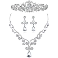 farlena silver plated exquisite vines crown necklace earring set for bride fashion crystal rhinestones wedding jewelry sets