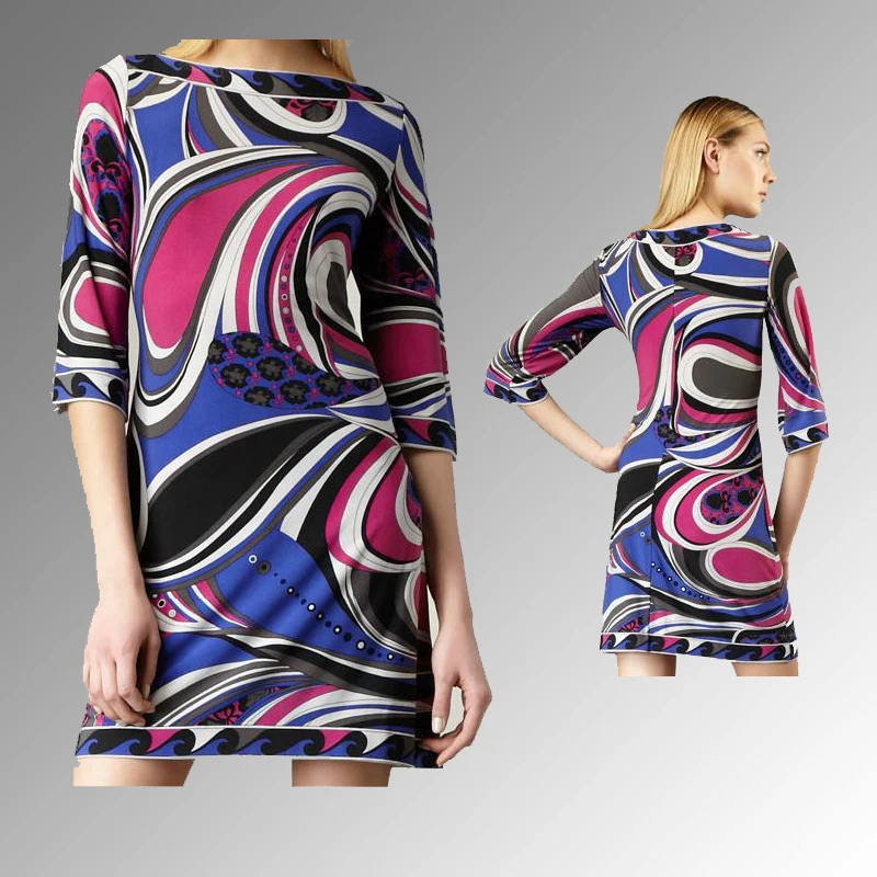

Новая женская обувь размера плюс 2021 с круглым вырезом платье с абстрактным принтом с коротким рукавом высокого качества стрейч вязать шелк...