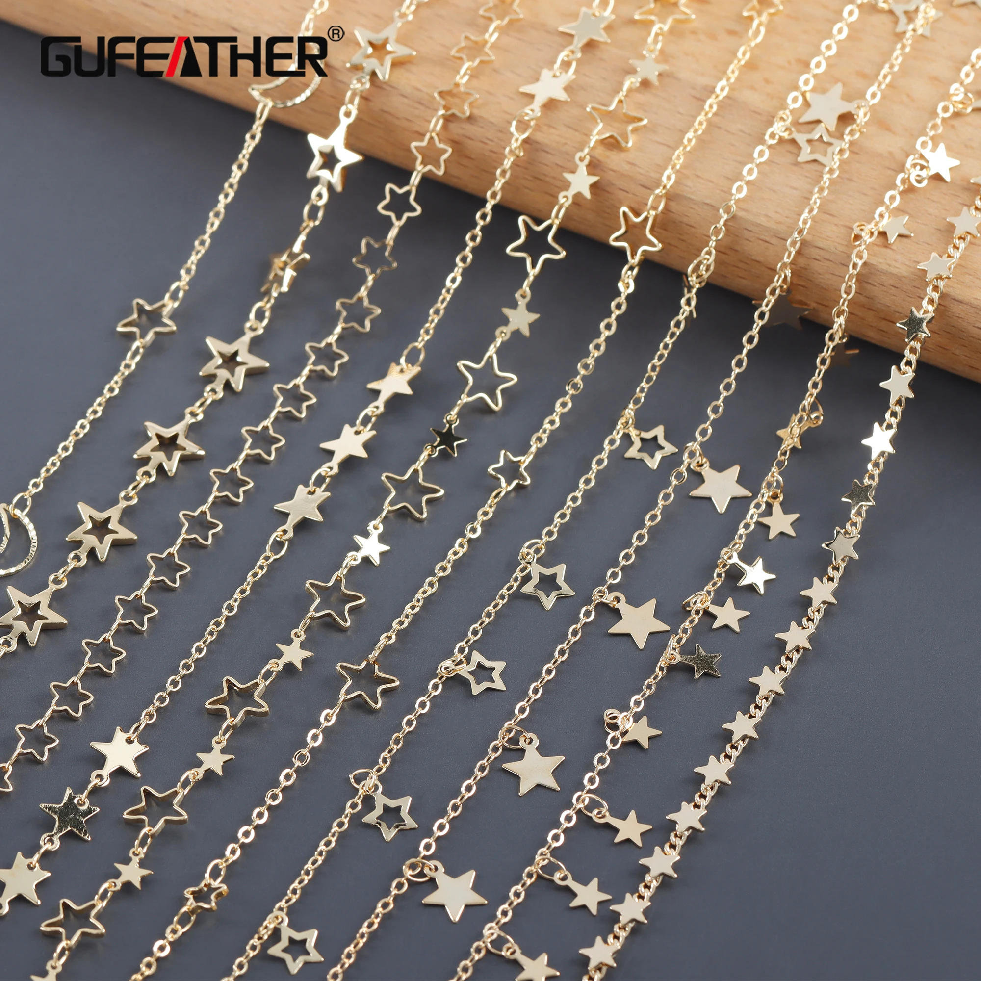 

GUFEATHER C231,chain,18k gold plated,copper,pass REACH,nickel free,star moon chain,diy bracelet necklace,jewelry making,1m/lot