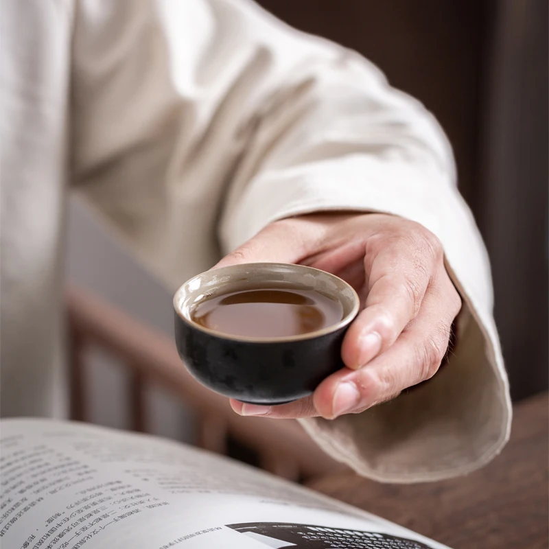 Черная глиняная посуда японский керамическая чайная чашка для пуэр фарфоровые