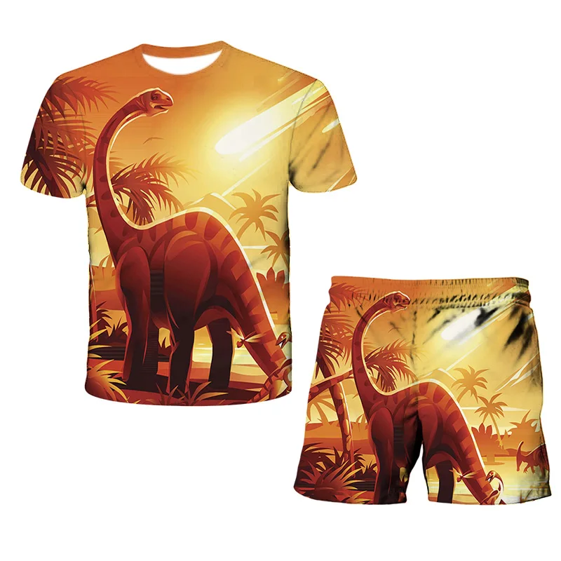 

Summer Kids Sets 3D Dinosaur World Boys Harajuku Animation Printed T Shirt Suit Girls Casual Short Sleeve T-shirt + Shorts Sets