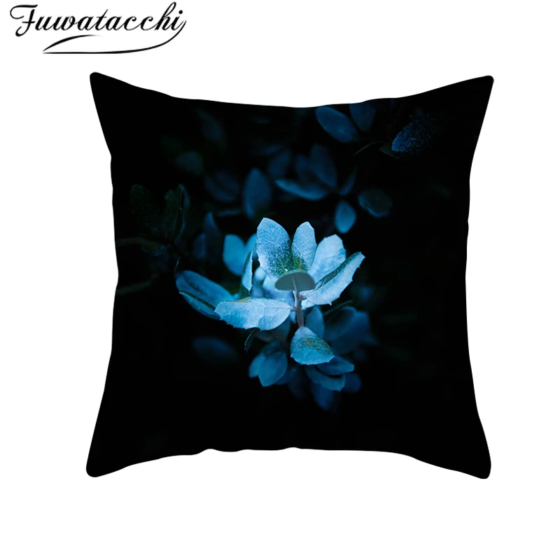 

Fuwatacchi Black Background Flower Printing Cushion Covers Rose Throw Pillowcase For Home Sofa Decorative Pillows Cover 45*45cm