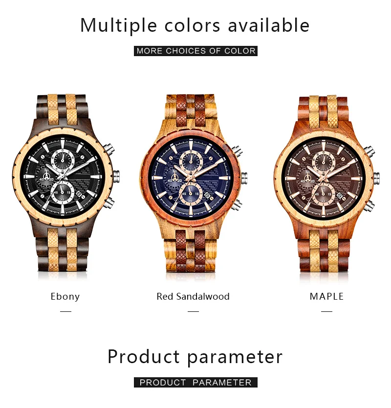 

Fashion Handmade Wooden Watch Men Multifunction Chronograph Military Big Dial Sport Wood Watches relogio masculino WW002