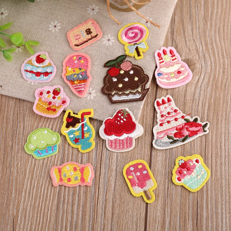 

New Ice Cream Candy Embroidery Patch Heat Transfers Iron on Sew on Patches for DIY T-shirt Clothes Sticker Decorative Applique