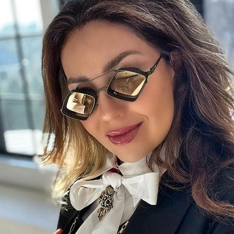 

Unisex Fashion Rhombus Sunglasses Women Reflective Glasses Men Alloy Frame Eyewear Trendy Steampunk Gothic Sun Glasses Gafas