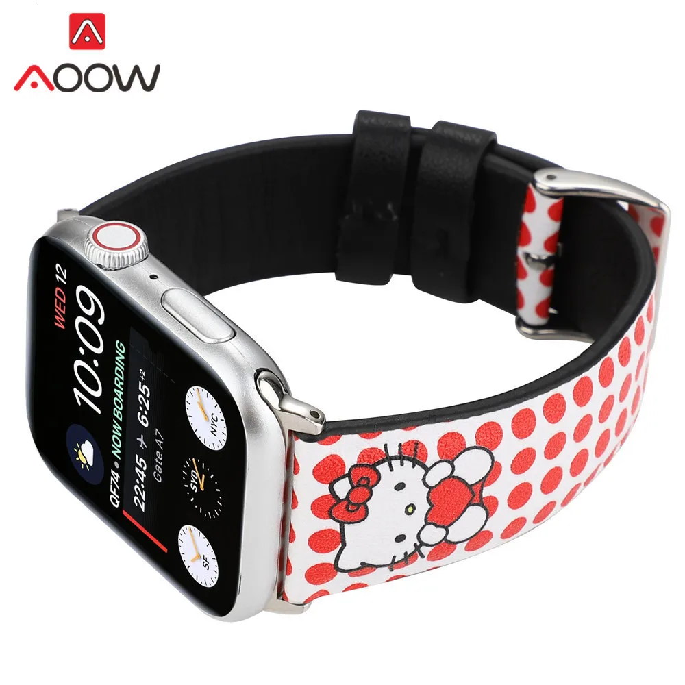 Кожаный ремешок для часов с мультяшным принтом для Apple Watch 40 мм 44 мм 38 мм 42 мм Микки браслет с подвеской в виде мыши ремешок для iWatch 1 2 3 4
