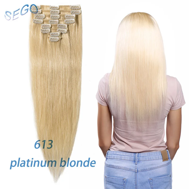 #613 SEGO "-24" 65-120G прямолинейный скрепка в Пряди человеческих волос для наращивания чистый и фортепиано Цвет 8 шт./компл. Non-Волосы remy, на заколках, бразильские волосы - Цвет: #613