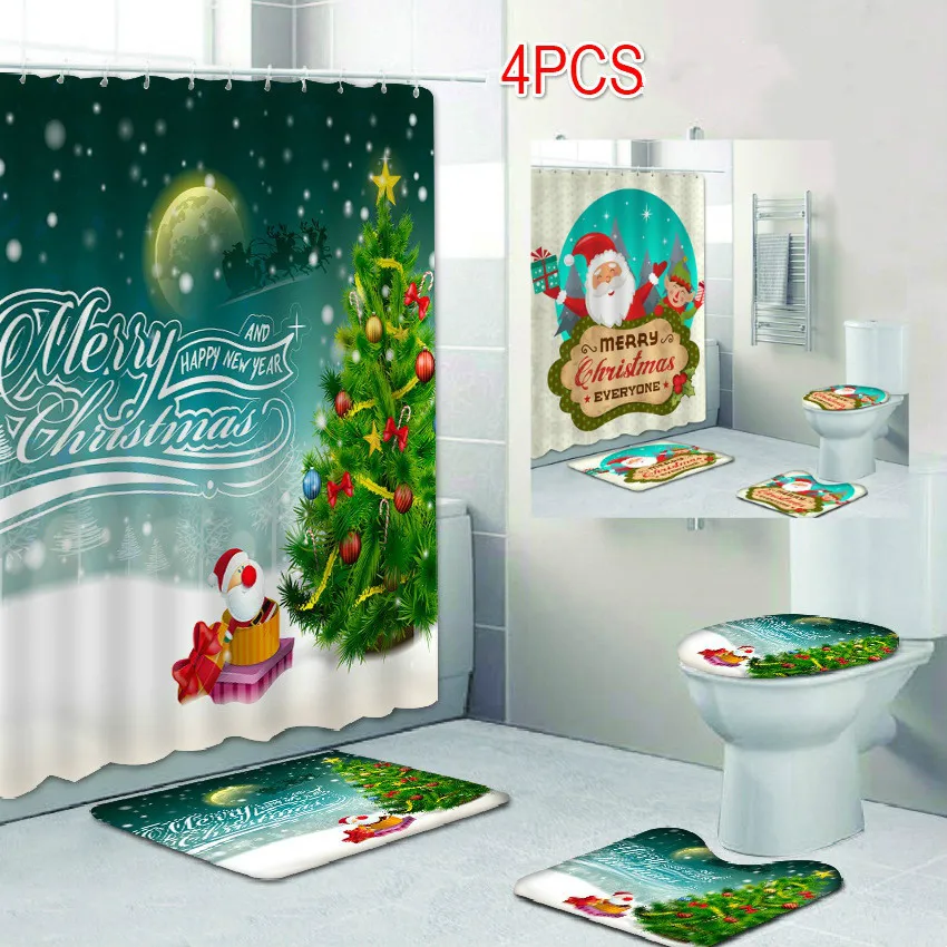 4 шт. Ванная комната душа Шторы и Ковер Наборы Нескользящая подставка коврик