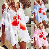 women 2022 loose off shoulder boho lace vintage ruffles befree leopard dress 5xl large big summer party beach dresses