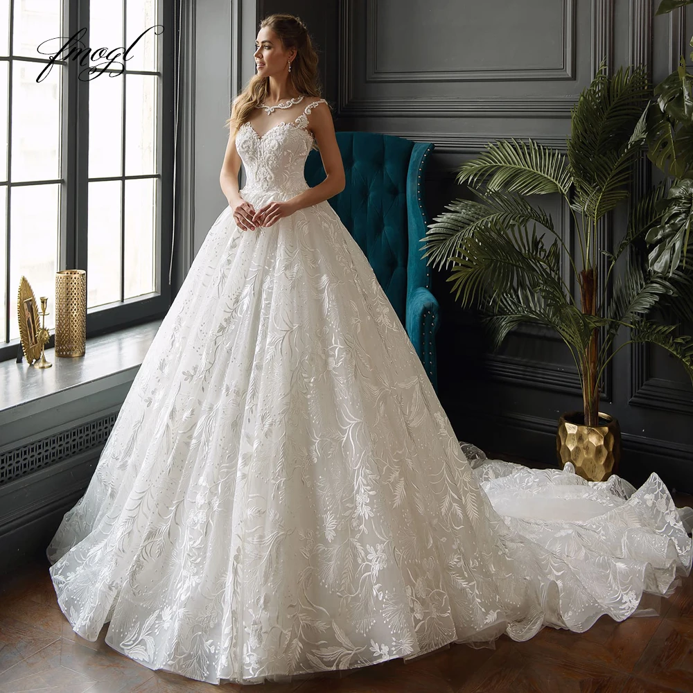 Fmogl свадебные платья принцессы с длинным рукавом 2019 сексуальные аппликации из