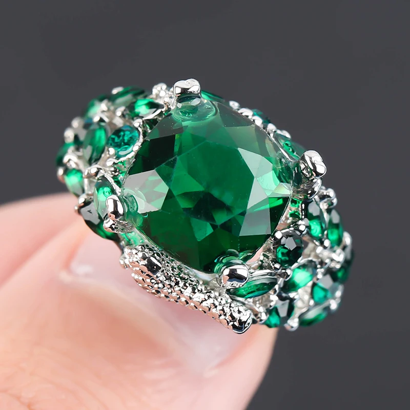 Старинный зеленый камень кольца для женщин Свадебные птица серебряный Цвет с