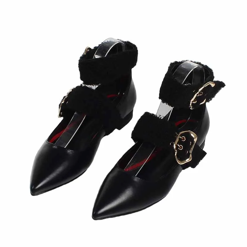 

Shallow Mouth Shoes Woman Flats All-Match Loafers Fur Elegant Modis Pointed Toe Casual Female Sneakers Dress New 2021 Fashion Se