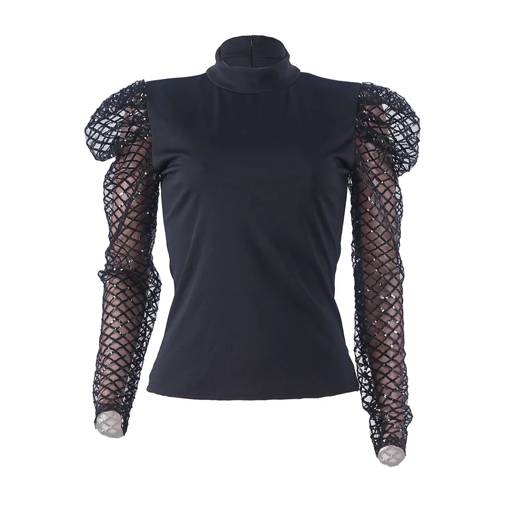 Летняя черная Сексуальная футболка женская сетчатая пышная Готическая с длинным