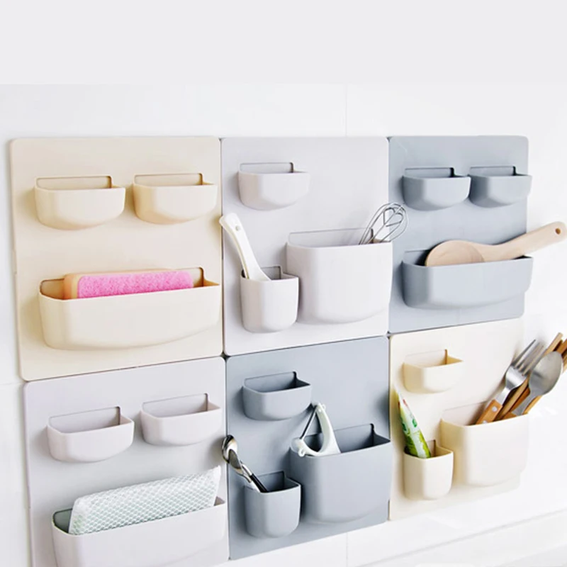 Multifunction Paste Type Punch-free Wall Hanging Rack storage Box Household Kitchen Finishing Bathroom Storage | Обустройство дома