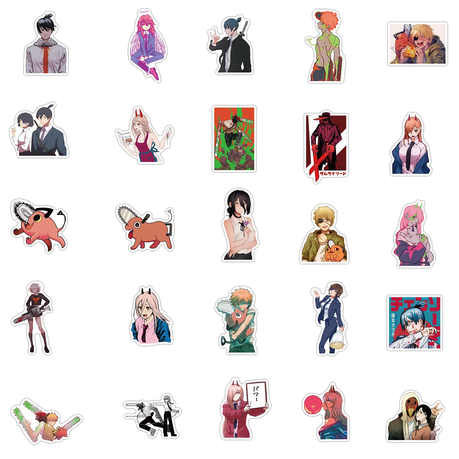 

50Pcs Cartoon Stickers Chainsaw Man Mobile Phone Notebook Diary Skateboard Book Guitar Suitcase Decoration Sticker