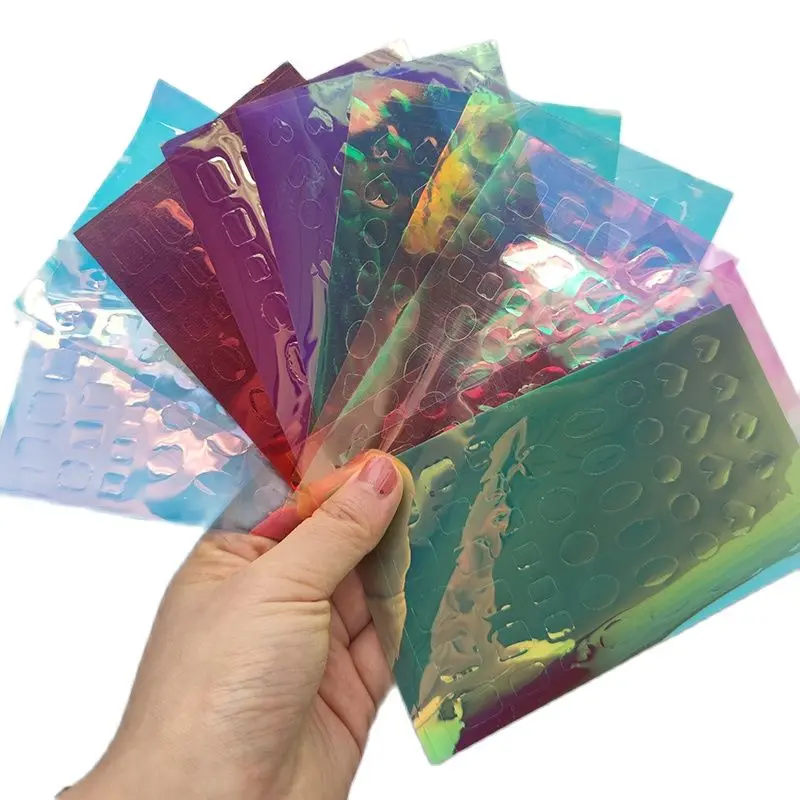 

11pcs/Set Aurora Irridescent Nails Sticker Broken Glass Ice Cube Design Luxury Korean Trendy Ice Cube Nail Sticker,Decals $#$