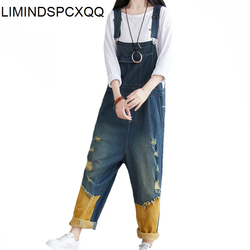

LIMINDSPCXQQ Women's Jeans Pants, British Fashion, Spring Style, Retro Monkey, Bleached Pants, 2021 New Loose Hole Overalls
