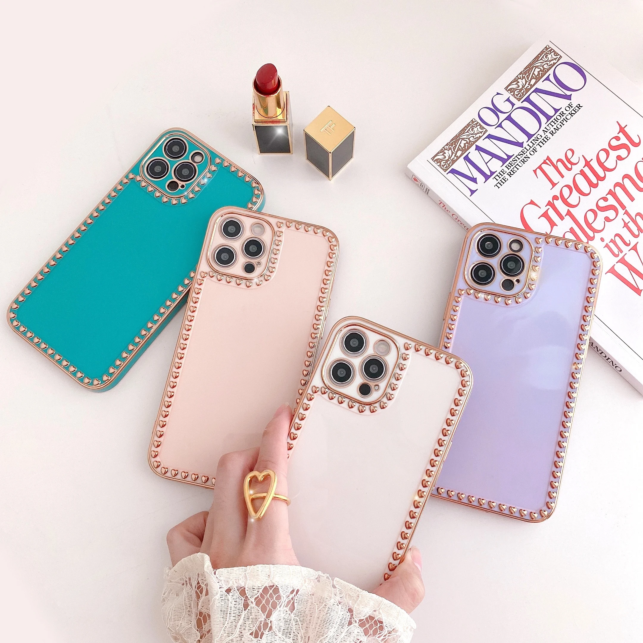 

3D Heart Plated Cases for iPhone 12 Pro Max 11Pro X 11 XR Cover Luxury Electroplate Silicone Cases for iPhone 8 Plus 7 XS Coque