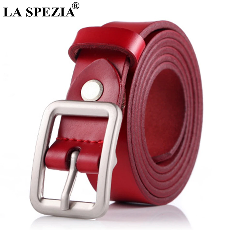 LA SPEZIA Women Belt White Real Leather Belts Female Vintage Genuine Leather Cowhide Casual Brand Ladies Square Pin Buckle Belts