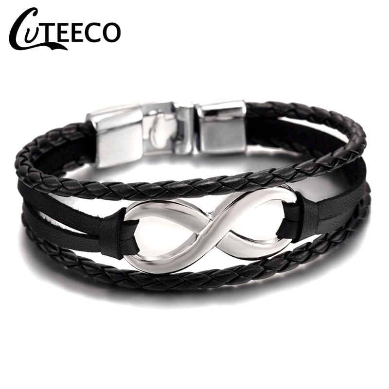 CUTEECO модный винтажный кожаный браслет для мужчин, мотоциклетный многослойный Плетеный браслет, Панк ювелирные изделия Pulseira Masculina - Окраска металла: AD0664-1