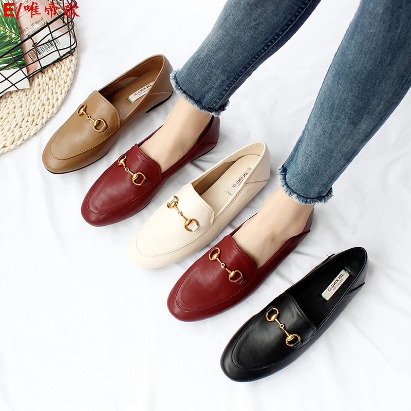 Классический лошадь пряжкой без застежки обувь на плоской подошве Новая женская