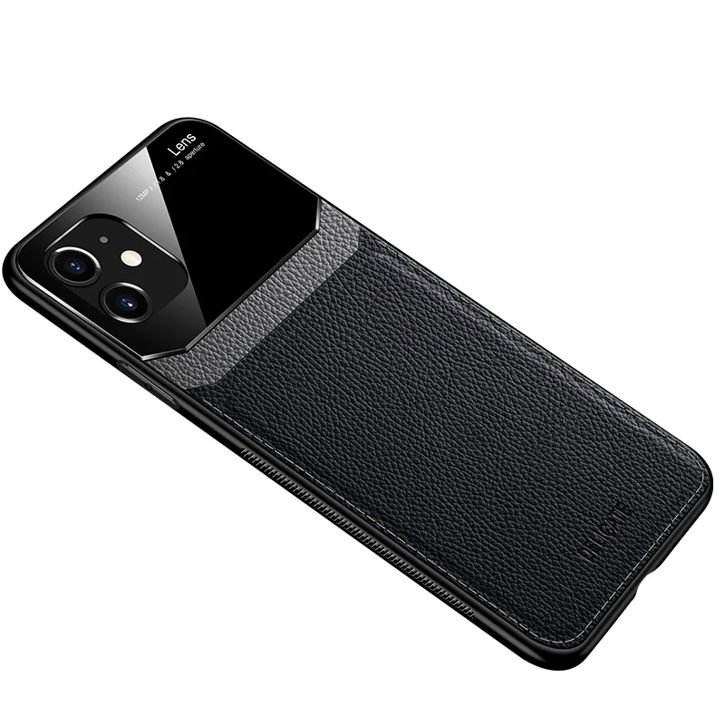 black MEGSHI Роскошный кожаный PU силиконовый lychee для iphone11 11pro max pc зернистый кожаный чехол для телефона IphoneXr Xs Max - Цвет: black