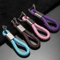 leather rope keychain for car hand woven horseshoe buckle key rings couple auto gift detachable metal luxury key chains