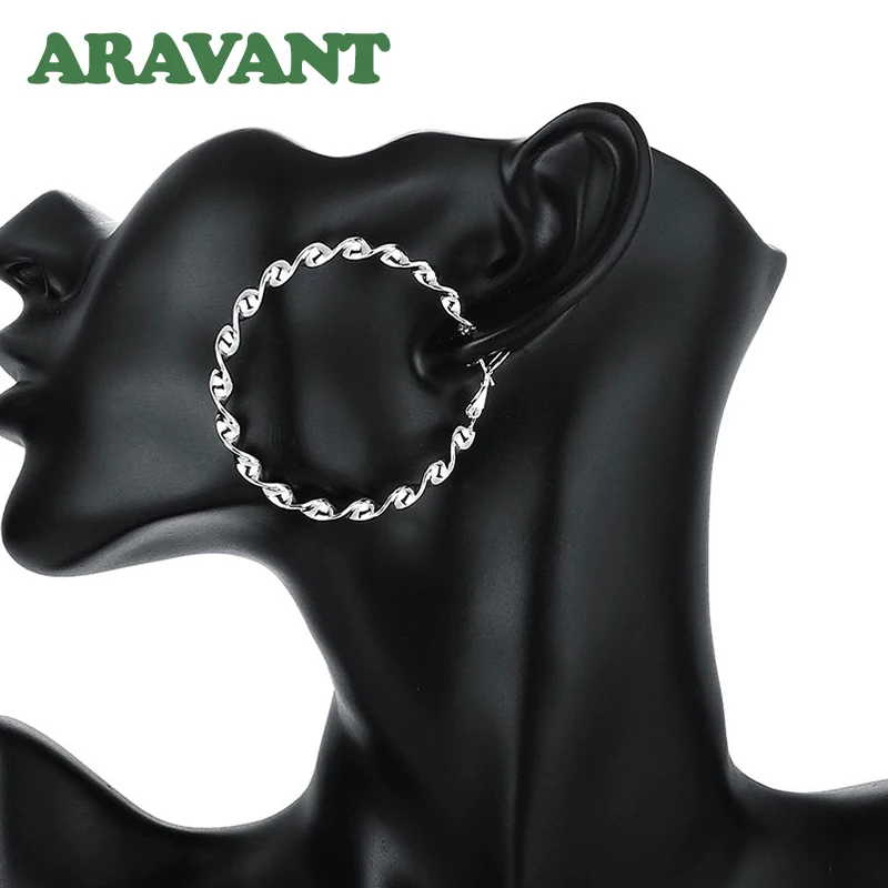 Серьги-кольца женские из серебра 2020 пробы Крупные круглые ювелирные украшения 45