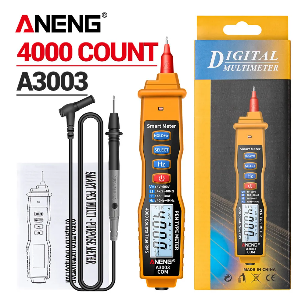 

A3003 Digital Multimeter Pen Tester 4000 Counts Measuring AC/DC Voltage Resistance Capacitance Tester Tool Measuring Multimeter