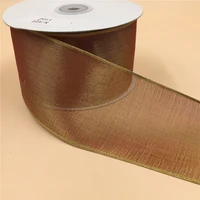63mm wired edge gold metallic ribbon for birthday decoration chirstmas gift diy wrapping 25yards n2011